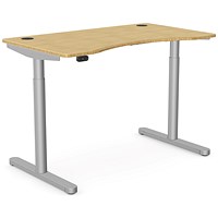 RoundE Height-Adjustable Curved Desk with Portals, Silver Leg, 1200mm, Bamboo Top
