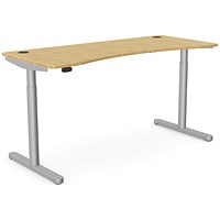 RoundE Height-Adjustable Curved Desk with Portals, Silver Leg, 1600mm, Bamboo Top