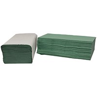 2Work 1-Ply I-Fold Hand Towels, Green, Pack of 3600