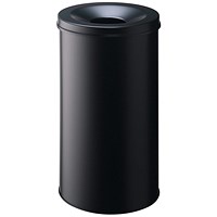 Durable Metal Waste Bin with Fire Extinguishing Lid, 60 Litre, Black