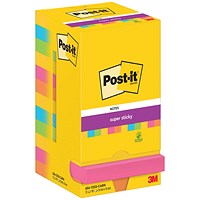 Post-it Super Sticky Notes Display Pack, 76 x 76mm, Carnival, Pack of 12 x 90 Notes