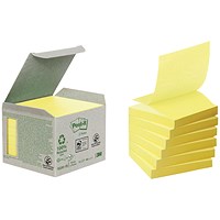 Post-it Recycled Z-Notes, 76 x 76mm, Yellow, Pack of 6 x 100 Z-Notes