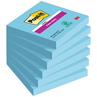 Post-it Super Sticky Notes, 76 x 76mm, Blue, Pack of 6 x 90 Notes