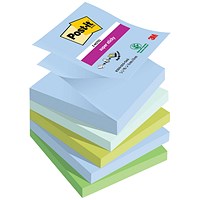Post-it Super Sticky Z-Notes, 76 x 76mm, Oasis, Pack of 5 x 90 Z-Notes