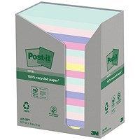 Post-it Recycled Notes, 76 x 127mm, Pastel, Pack of 16 x 100 Notes