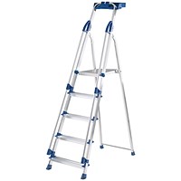Werner Professional Aluminium Blue Seal Step Ladder, 5 Tread, Silver & Blue