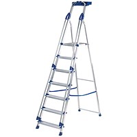Werner Professional Aluminium Blue Seal Step Ladder, 7 Tread, Silver & Blue