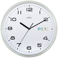 Acctim Supervisor Wall Clock with Date, 320mm Diameter, Chrome, White