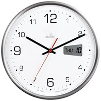 Acctim Kalendar Wall Clock with Digital Date 270mm Diameter Silver Frame