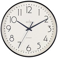 Acctim Earl Wall Clock Non Ticking Sweep Seconds Hand 250mm Diameter Black