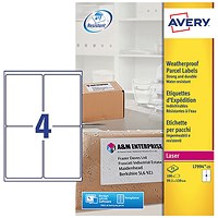 Avery L7994-25 Weatherproof Laser Shipping Labels, 4 per Sheet, 99.1x139mm, 100 Labels