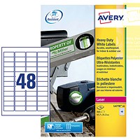 Avery L4778-20 Heavy Duty Laser Labels, 48 Per Sheet, 45.7x21.2mm, White, 960 Labels