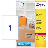 Avery L7567-25 Laser Labels, 1 Per Sheet, 210x297mm, Clear, 25 Labels