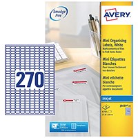 Avery J8659-25 Inkjet Labels, 270 Per Sheet, 17.8x10mm, White, 6750 Labels