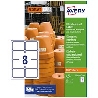 Avery B3427-20 Ultra Resistant Labels, 8 Per Sheet, 74x105mm, 160 Labels
