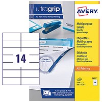 Avery 3653 Multi-Purpose Labels, 14 Per Sheet, 105x42.3mm, White, 1400 Labels