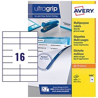 Avery 3484 Multi-Purpose Labels, 16 Per Sheet, 105x37mm, White, 1600 Labels