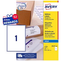 Avery J8167-100 Inkjet Labels, 1 Per Sheet, 199.6x289.1mm, White, 100 Labels