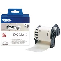 Brother DK-22212 Continuous Length Film Tape, Black on White, 62mmx15.24m
