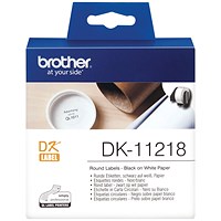 Brother DK-11218 Round Labels, Black on White, 24mm Diameter, 1000 Labels Per Roll