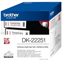 Brother DK-22251 Continuous Paper Tape, Black and Red on White, 62mmx15.24m