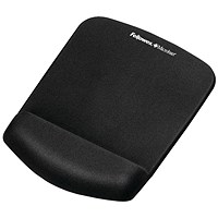 Fellowes Plush Touch Foam Microban Mouse Mat, With Wrist Rest, Black