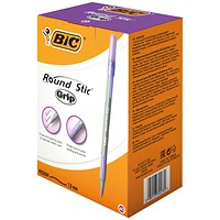 Bic Round Stic Grip Pen, 1.0mm Tip, 0.4mm Line, Purple, Pack of 40