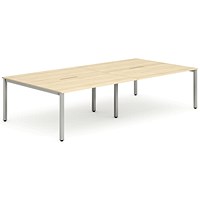 Impulse 4 Person Bench Desk, Back to Back, 4 x 1400mm (800mm Deep), Silver Frame, Maple