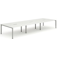 Impulse 6 Person Bench Desk, Back to Back, 6 x 1600mm (800mm Deep), Silver Frame, White
