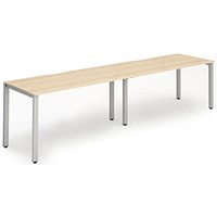 Impulse 2 Person Bench Desk, Side by Side, 2 x 1400mm (800mm Deep), Silver Frame, Maple