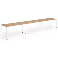 Impulse 3 Person Bench Desk, Side by Side, 3 x 1600mm (800mm Deep), White Frame, Beech