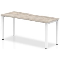 Impulse 1 Person Bench Desk, 1600mm (800mm Deep), White Frame, Grey Oak