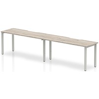 Impulse 2 Person Bench Desk, Side by Side, 2 x 1400mm (800mm Deep), Silver Frame, Grey Oak