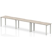 Impulse 3 Person Bench Desk, Side by Side, 3 x 1400mm (800mm Deep), Silver Frame, Grey Oak
