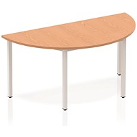 Impulse Semi-circular Table, 1600mm, Oak, Silver Box Frame Leg