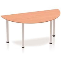 Impulse Semi-circular Table, 1600mm, Beech, Silver Post Leg