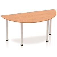 Impulse Semi-circular Table, 1600mm, Oak, Silver Post Leg