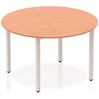 Impulse Circular Table, 1200mm, Beech, Silver Box Frame Leg