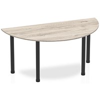 Impulse 1600mm Semi-circular Table, Grey Oak, Black Post Leg