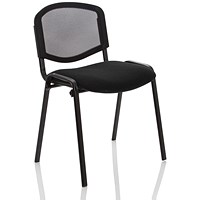 ISO Black Frame Stacking Chair, Mesh Back, Black Fabric Seat