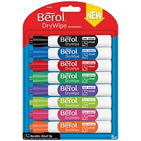 Berol Drywipe Marker, Chisel Tip, Assorted, Pack of 8