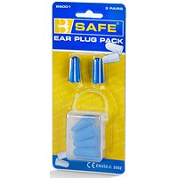 Beeswift B-Safe Earplugs, Blue, Pack of 3 Pairs