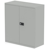 Qube by Bisley Low Metal Cupboard, 1 Shelf, 1000mm High, Goose Grey