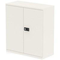 Qube by Bisley Low Metal Cupboard, 1 Shelf, 1000mm High, Chalk White