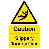 B-Safe Caution Slippery Floor Surface Sign, 200x300mm, Self Adhesive, Pack of 5