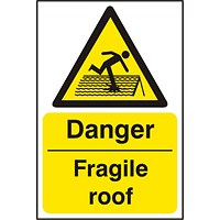 B-Safe Danger Fragile Roof Sign, 200x300mm, PVC, Pack of 5