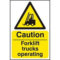 B-Safe Caution Forklift Trucks Operating Sign, 200x300mm, Self Adhesive, Pack of 5