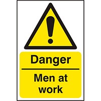 B-Safe Danger Men At Work Sign, 200x300mm, Self Adhesive, Pack of 5