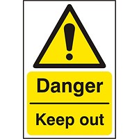 B-Safe Danger Keep Out Sign, 200x300mm, Self Adhesive, Pack of 5