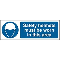 B-Safe Safety Helmets Must Be Worn Sign, 300x100mm, PVC, Pack of 5